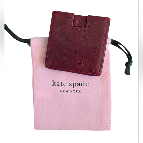 Vintage Kate Spade ostrich-embossed leather square pocket mirror plum VGUC - Picture 4 of 8